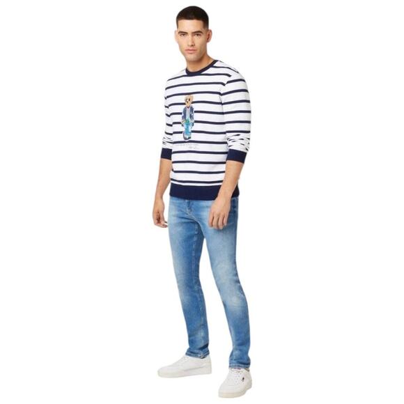 POLO RALPH LAUREN Men’s Navy Blue/White Polo Bear Striped Fleece Sweatshirt - Picture 11 of 16